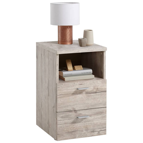 ZNTS FMD Bedside Cabinet with 2 Drawers and Open Shelf Sand Oak 428718
