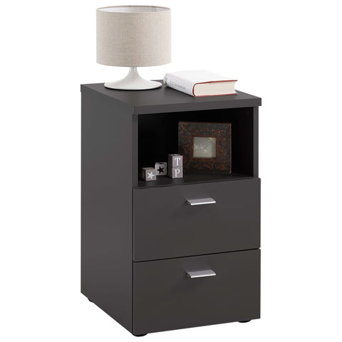 ZNTS FMD Bedside Cabinet with 2 Drawers and Open Shelf Black 428714