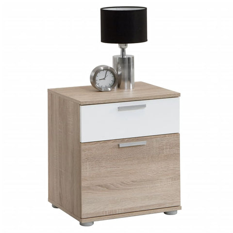 ZNTS FMD Bedside Table with 2 Drawers White and Oak Tree 428735