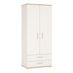 4Kids 2 Door 2 Drawer Wardrobe in Light Oak and white High Gloss 4052040