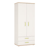 4Kids 2 Door 2 Drawer Wardrobe in Light Oak and white High Gloss 4052041