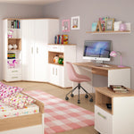 4Kids 2 Door 1 Drawer Cupboard with open shelf in Light Oak and white High Gloss 4053141