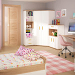 4Kids 2 Door 1 Drawer Cupboard with open shelf in Light Oak and white High Gloss 4053144P