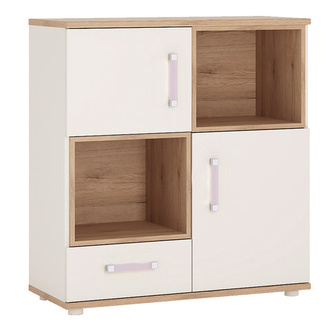 4Kids 2 Door 1 Drawer Cupboard with 2 open shelves in Light Oak and white High Gloss 4053640