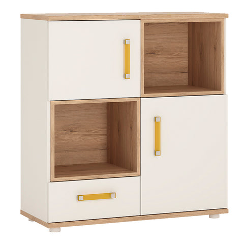 4Kids 2 Door 1 Drawer Cupboard with 2 open shelves in Light Oak and white High Gloss 4053644P