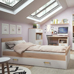 4Kids Single Bed with Underbed Drawer in Light Oak and white High Gloss 4059044P