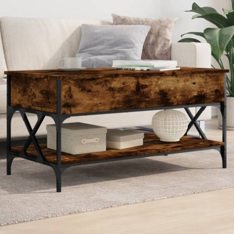 ZNTS Coffee Table Smoked Oak 100x50x50 cm Engineered Wood and Metal 845358