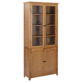 ZNTS Bookcase with 4 Doors 90x35x200 cm Solid Oak Wood and Glass 289180