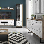 Brolo Tall glazed display cabinet White, Black, and dark wood 4341253