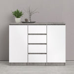 Naia Sideboard 4 Drawers 2 Doors in Concrete and White High Gloss 70276236GXUU