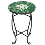 ZNTS Mosaic Round Terrace Bistro Table With Coloured Glass Green Flowers Mosaic 15824078