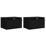 ZNTS Wall-mounted Bedside Cabinets with LED Lights 2 pcs Black 836829