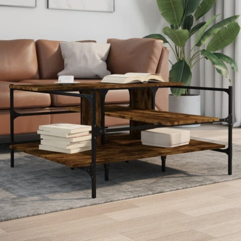 ZNTS Coffee Table Smoked Oak 100x100x48.5 cm Engineered Wood 842313