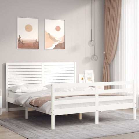 ZNTS Bed Frame without Mattress White King Size Solid Wood 3195032