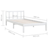 ZNTS 810068 Bed Frame without Mattress White Solid Wood 90x200 cm