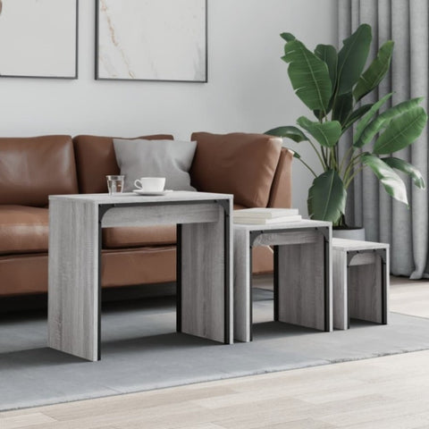 ZNTS Nesting Coffee Tables 3 pcs Grey Sonoma Engineered Wood 837825