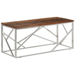 ZNTS Coffee Table Silver Stainless Steel and Solid Sleeper Wood 349941