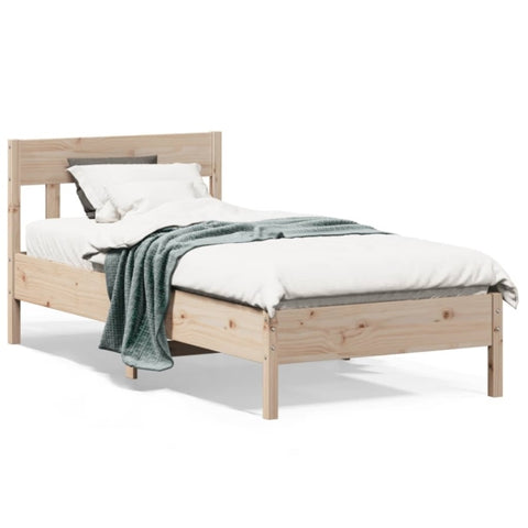 ZNTS Bed Frame with Headboard 100x200 cm Solid Wood Pine 842654