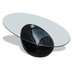 ZNTS Coffee Table with Oval Glass Top High Gloss Black 240319