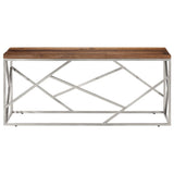 ZNTS Coffee Table Silver Stainless Steel and Solid Sleeper Wood 349941