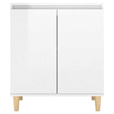 ZNTS Sideboard&Solid Wood Legs High Gloss White 60x35x70cm Engineered Wood 806073