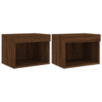 ZNTS Bedside Cabinets with LED Lights Wall-mounted 2 pcs Brown Oak 837126