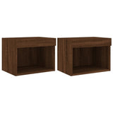 ZNTS Bedside Cabinets with LED Lights Wall-mounted 2 pcs Brown Oak 837126