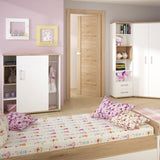 4Kids Single Bed with under Drawer in Light Oak and white High Gloss 4059039
