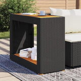 ZNTS Garden Side Table with Wooden Top Black 100x40x75 cm Poly Rattan 366306