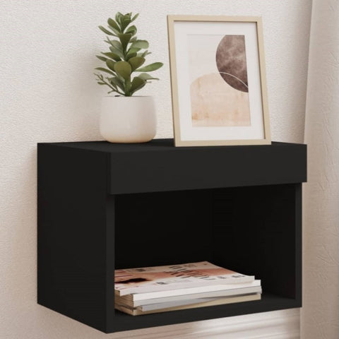ZNTS Bedside Cabinets with LED Lights Wall-mounted 2 pcs Black 837116