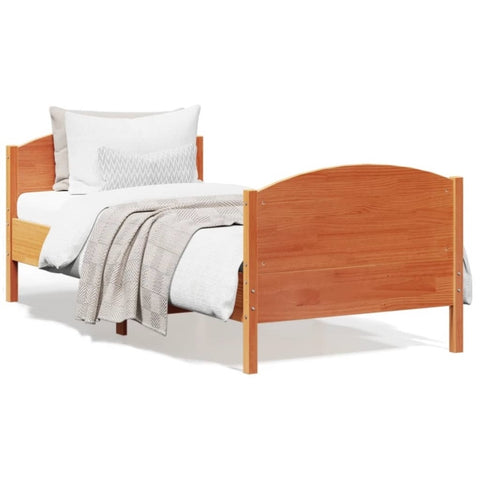 ZNTS Bed Frame with Headboard Wax Brown 90x200 cm Solid Wood Pine 842569