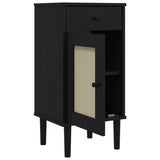 ZNTS Bedside Cabinet SENJA Rattan Look Black 40x35x80 cm Solid Wood Pine 358018