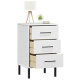 ZNTS Bedside Cabinet with Metal Legs White Solid Wood Pine OSLO 350978