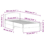 ZNTS Bed Frame without Mattress 75x190 cm Small Single Solid Wood Pine 842626