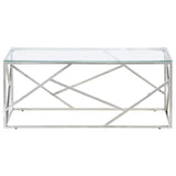 ZNTS Coffee Table Silver Stainless Steel and Tempered Glass 349937