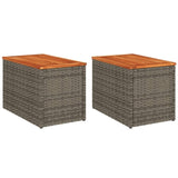 ZNTS Garden Side Tables 2pcs Grey 55x34x37cm Poly Rattan Solid Wood 366131