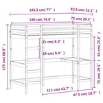 ZNTS Loft Bed without Mattress Wax Brown 75x190 cm Small Single Solid Wood Pine 842865