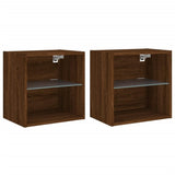 ZNTS Bedside Cabinets with LED Lights Wall-mounted 2 pcs Brown Oak 837077