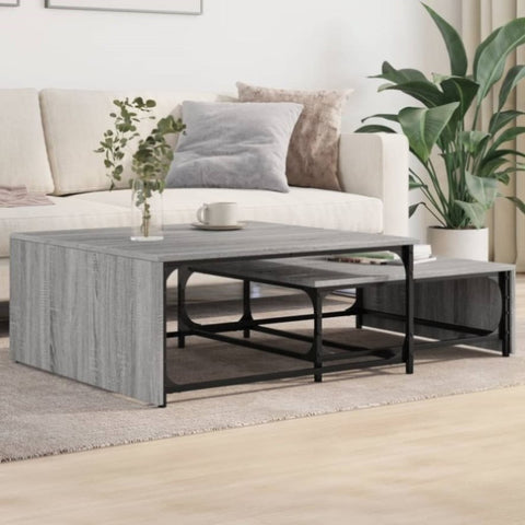 ZNTS Nesting Coffee Tables 2 pcs Grey Sonoma Engineered Wood and Metal 845334