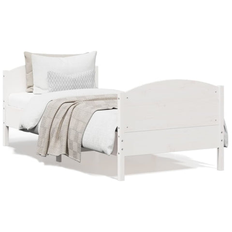 ZNTS Bed Frame with Headboard White 90x190 cm Single Solid Wood Pine 842571