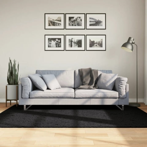 ZNTS Shaggy Rug PAMPLONA High Pile Modern Black 140x200 cm 375279