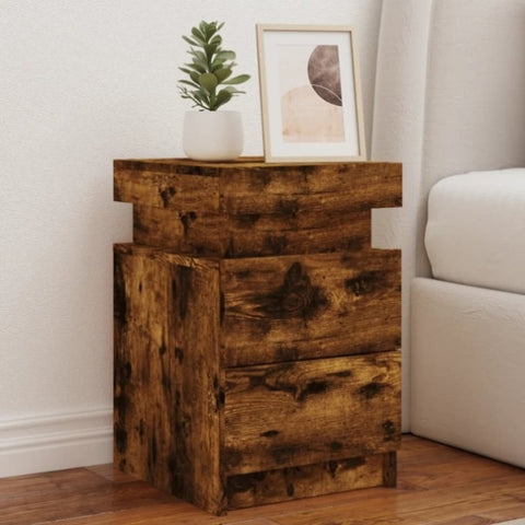 ZNTS Bedside Cabinets with LED Lights 2 pcs Smoked Oak 35x39x55 cm 836758