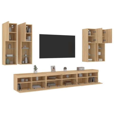 ZNTS 7 Piece TV Wall Cabinet Set with LED Lights Sonoma Oak 3216780