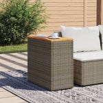 ZNTS Garden Side Table with Wooden Top Grey 58x27.5x55 cm Poly Rattan 366134