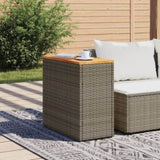 ZNTS Garden Side Table with Wooden Top Grey 58x27.5x55 cm Poly Rattan 366134