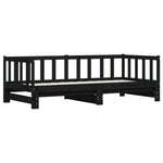 ZNTS Day Bed with Trundle without Mattress Black 90x200 cm Solid Wood 836158