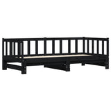 ZNTS Day Bed with Trundle without Mattress Black 90x200 cm Solid Wood 836158