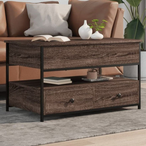 ZNTS Coffee Table Brown Oak 85x50x50 cm Engineered Wood and Metal 845390