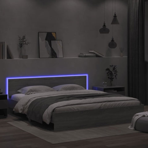 ZNTS Bed Frame with LED without Mattress Grey Sonoma 200x200 cm 3207586