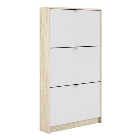Shoes Shoe cabinet w. 3 tilting doors and 1 layer Oak structure White 72359002AK49